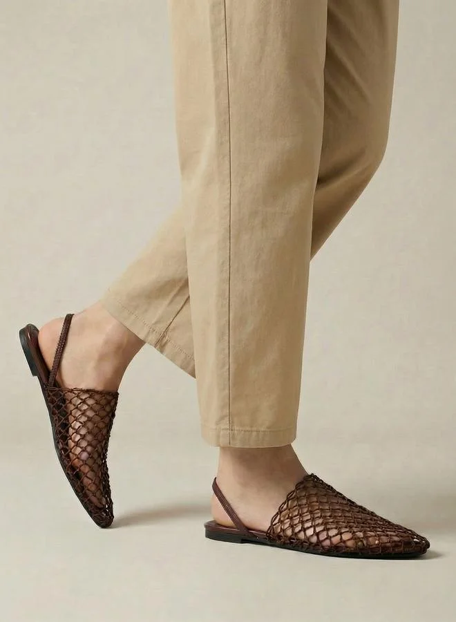 Styli  Women Brown Crochet Flat Slingback Sandals for Women | Best Price UAE